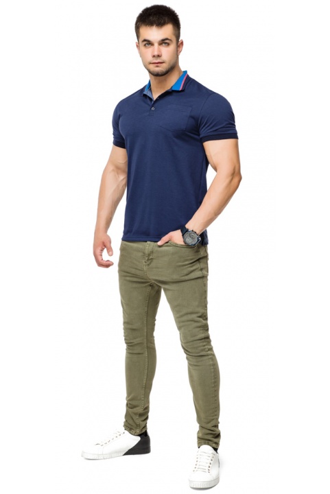 Дизайнерська футболка поло чоловіча колір темно-синій-блакитний модель 6422 Braggart фото 1