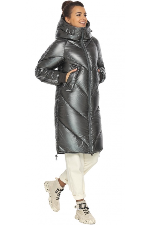 Куртка длинная цвета тёмного серебра женская модель 52410 Braggart "Angel's Fluff" фото 1