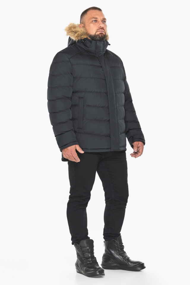 Зимняя графитовая куртка с опушкой мужская модель 49868 Braggart "Aggressive" фото 3