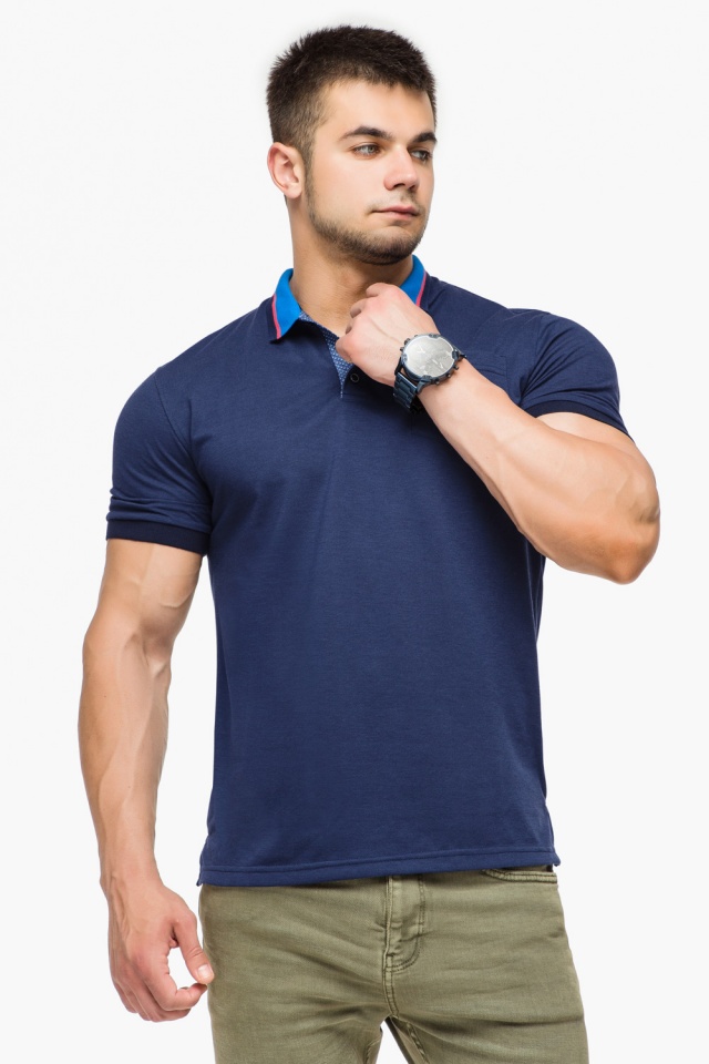 Дизайнерская футболка поло мужская цвет темно-синий-голубой модель 6422 Braggart фото 3