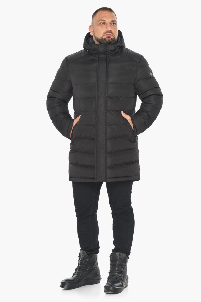 Чёрная куртка мужская удлинённая модель 49818 Braggart "Aggressive" фото 6