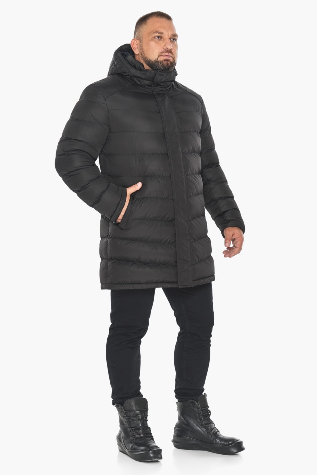 Чёрная куртка мужская удлинённая модель 49818 Braggart "Aggressive" фото 7