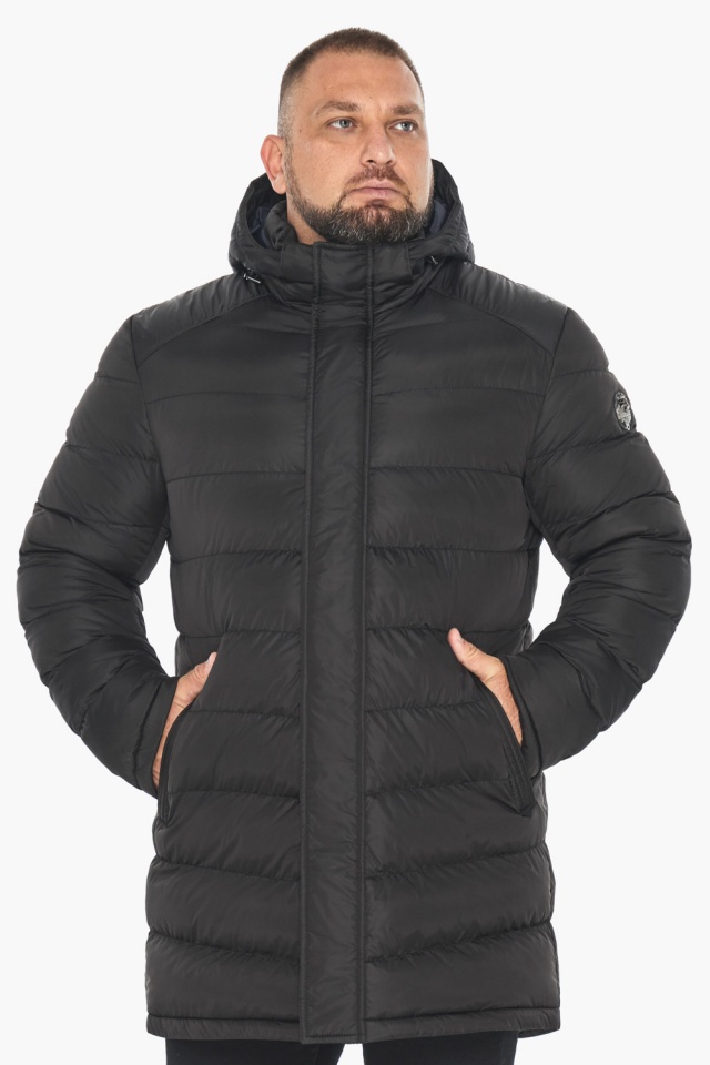 Чёрная куртка мужская удлинённая модель 49818 Braggart "Aggressive" фото 4
