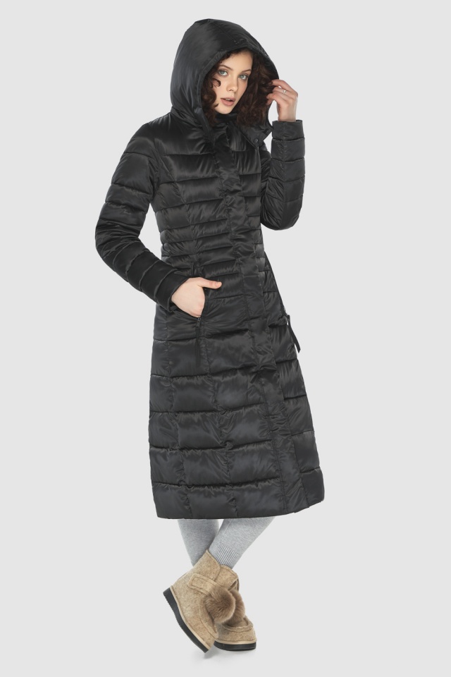 Чёрная женская весенняя куртка с прорезными карманами на молниях модель M6430 Moc фото 2