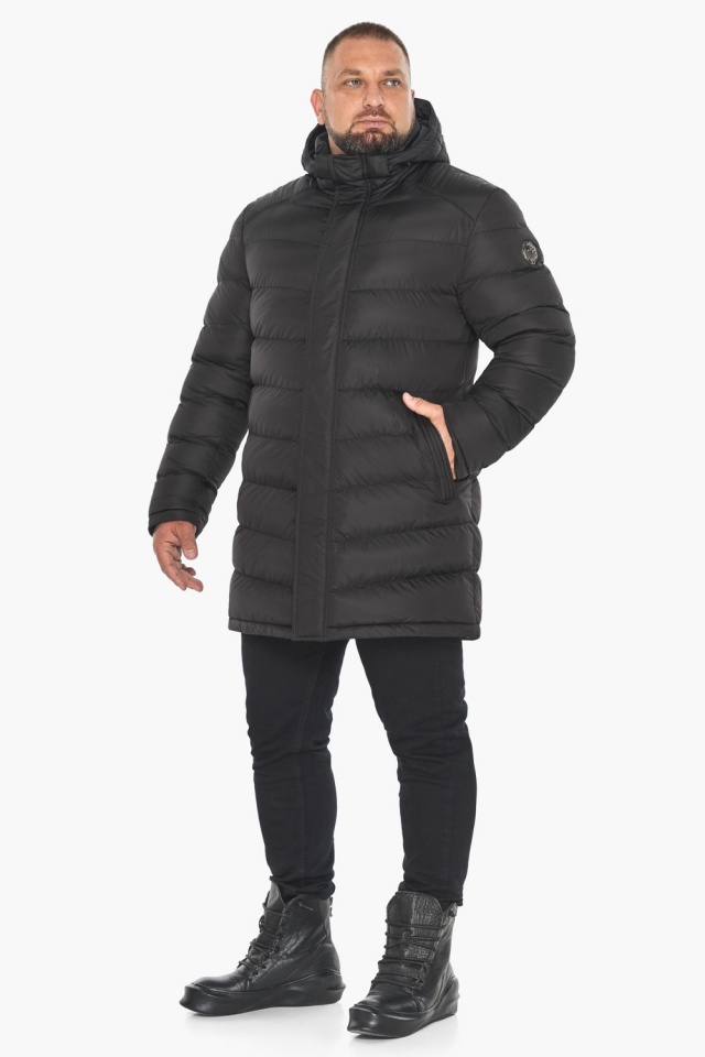 Чёрная куртка мужская зимняя с ветрозащитной планкой модель 49818 Braggart "Aggressive" фото 3