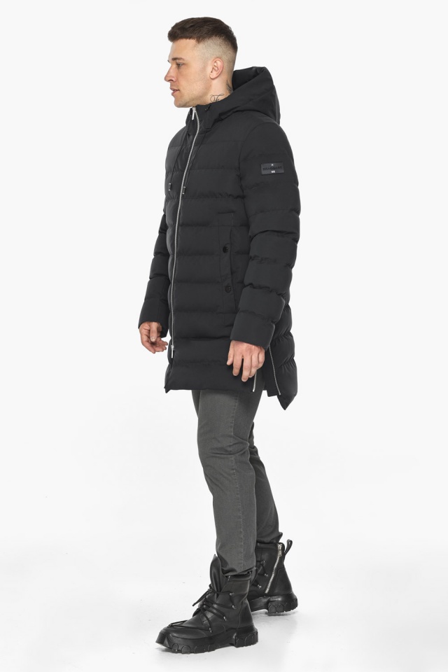 Зимняя мужская куртка средней длины чёрная модель 49023 Braggart "Aggressive" фото 2