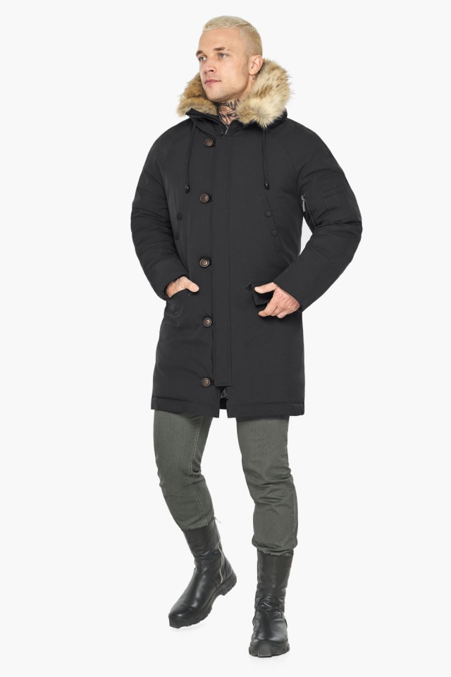 Мужская зимняя чёрная куртка со светлой опушкой модель 58555 Braggart "Arctic" фото 2