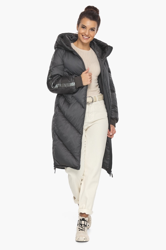 Куртка графітова жіноча стильна на зиму модель 52410 Braggart "Angel's Fluff" фото 3