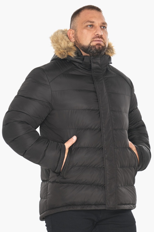 Зимняя чёрная куртка с опушкой мужская модель 49868 Braggart "Aggressive" фото 4