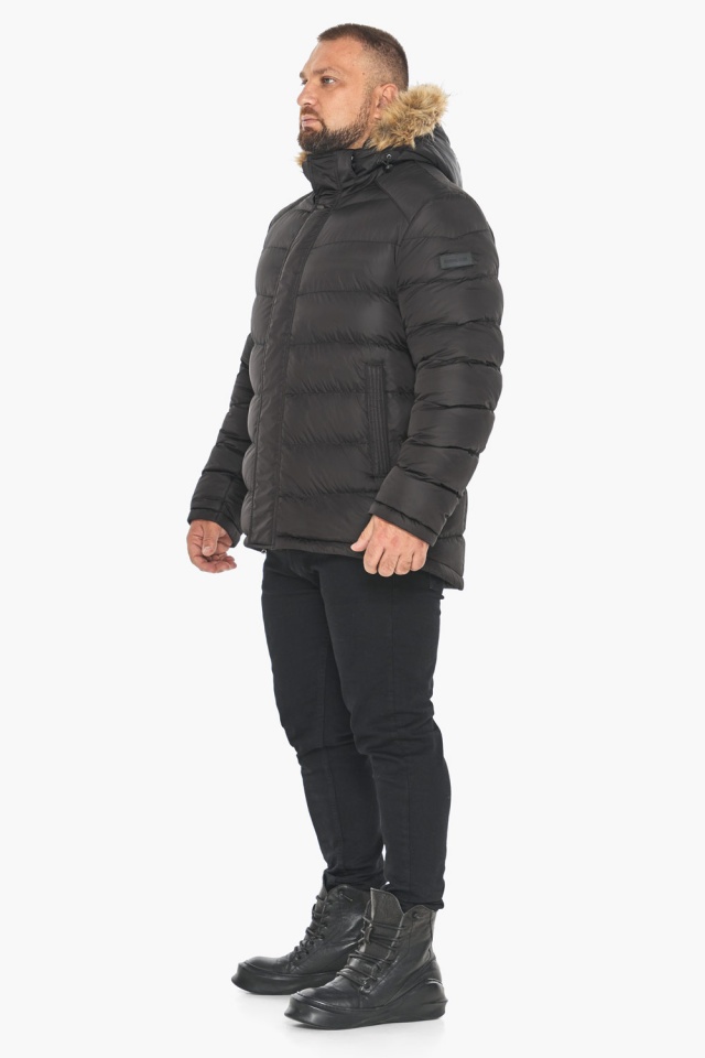 Зимняя чёрная куртка с опушкой мужская модель 49868 Braggart "Aggressive" фото 2
