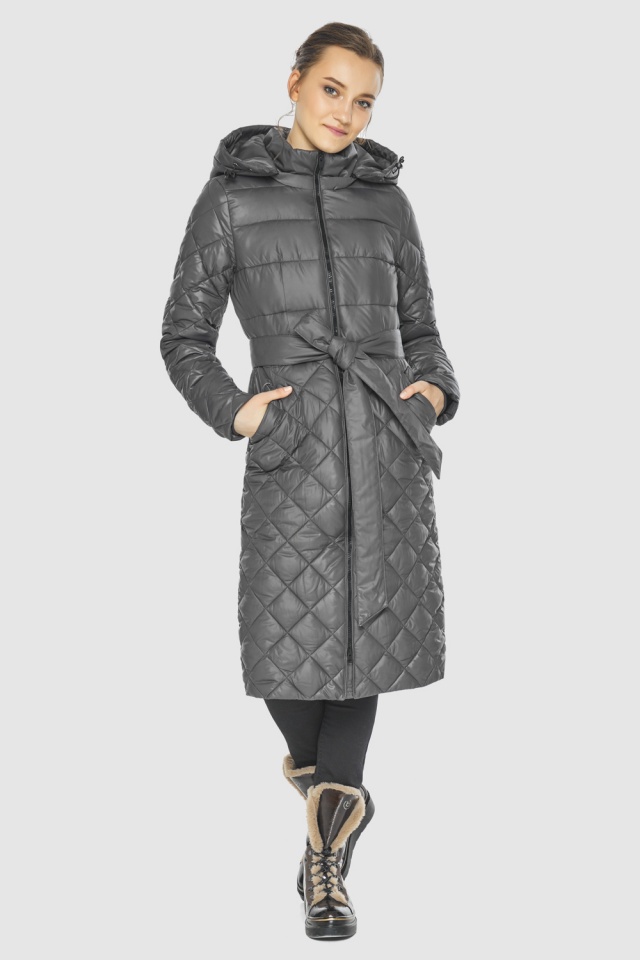 Куртка женская серая 2 с декоративной строчкой осенняя модель 60096  фото 2