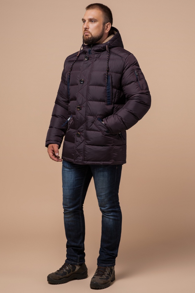 Темно-бордовая зимняя куртка практичная мужская модель 26402 Braggart "Dress Code" фото 2