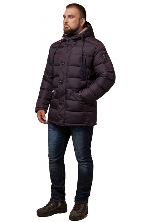 Темно-бордовая зимняя куртка практичная мужская модель 26402 Braggart "Dress Code" фото 1