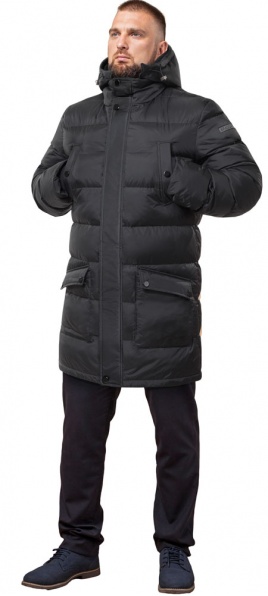 Графитовая мужская зимняя куртка с планкой модель 32045 Braggart "Dress Code" фото 1