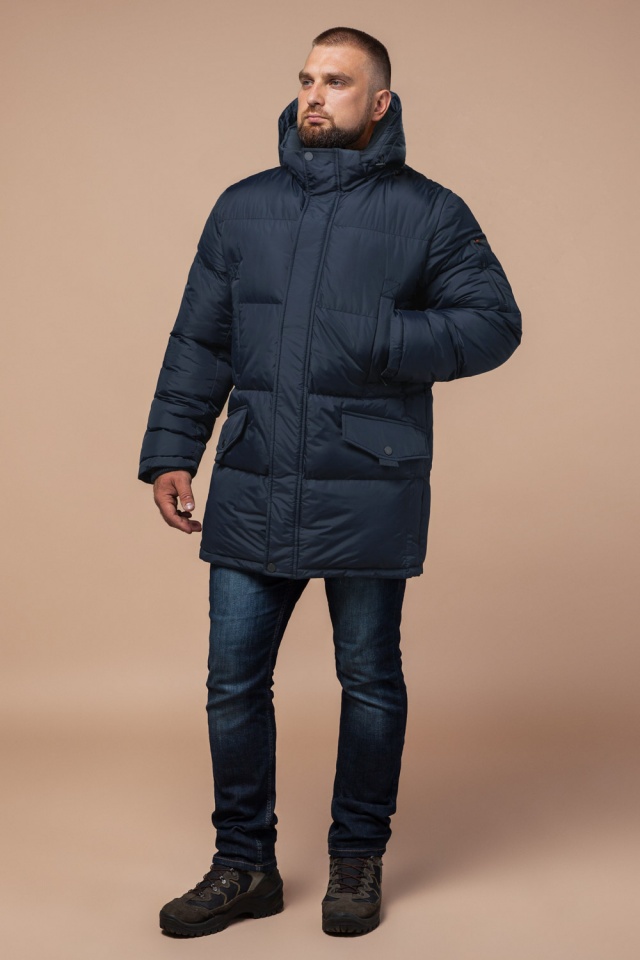 Комфортная куртка зимняя мужская тёмно-синяя модель 27055 Braggart "Dress Code" фото 2