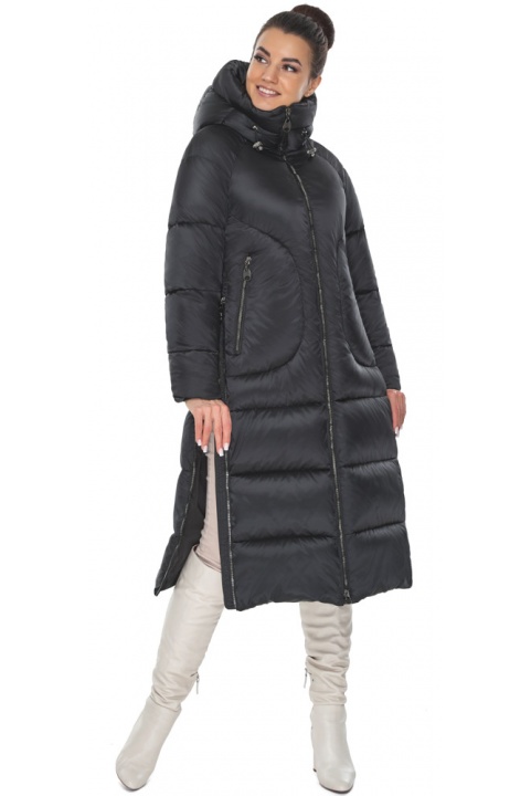 Куртка жіноча чорна з капюшоном на зиму модель 7260 Ajento фото 1