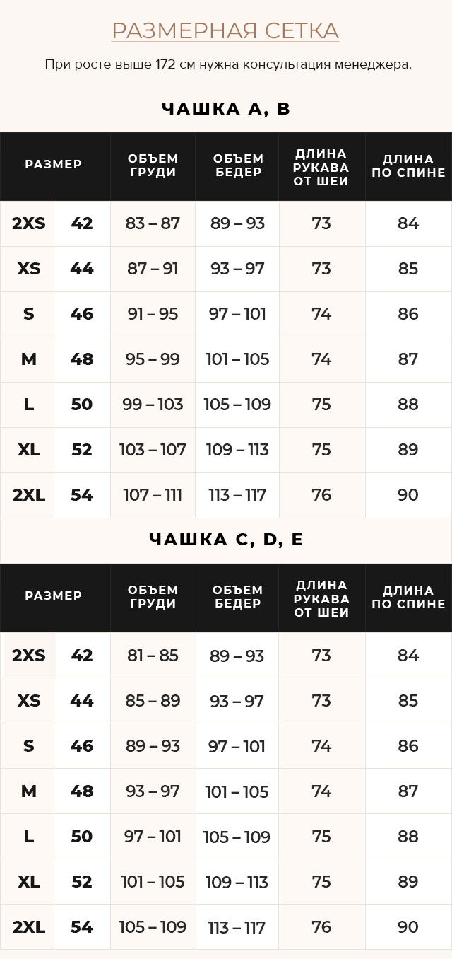 Таблица размеров Модная куртка женская цвет кварцевый модель 20856